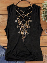  Colorblock Leopard V-Neck Tank Top