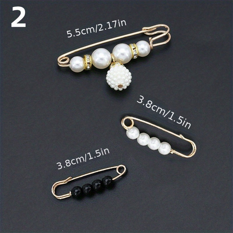 3pcs Faux Pearl Brooch Waist Pins Set