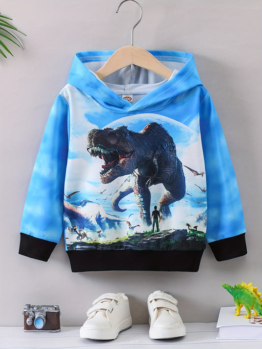 Dino 3D Print Boys Hooded Sweatshirt Spring Fall Long Sleeve Kids Clothing