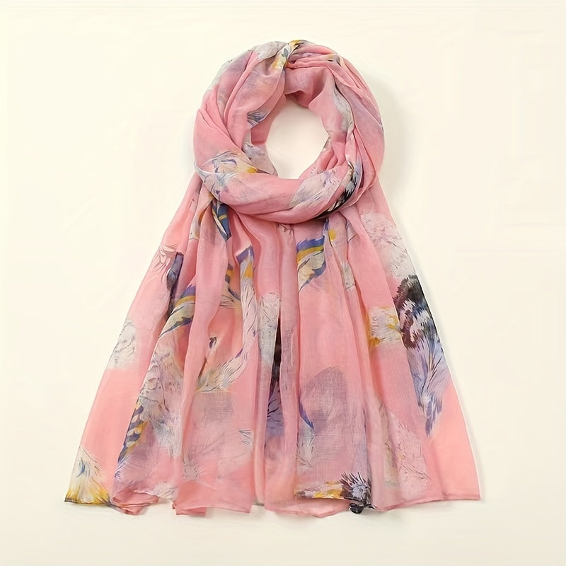 Vintage Feather Print Scarf Lightweight Classic Shawl Women Hijab