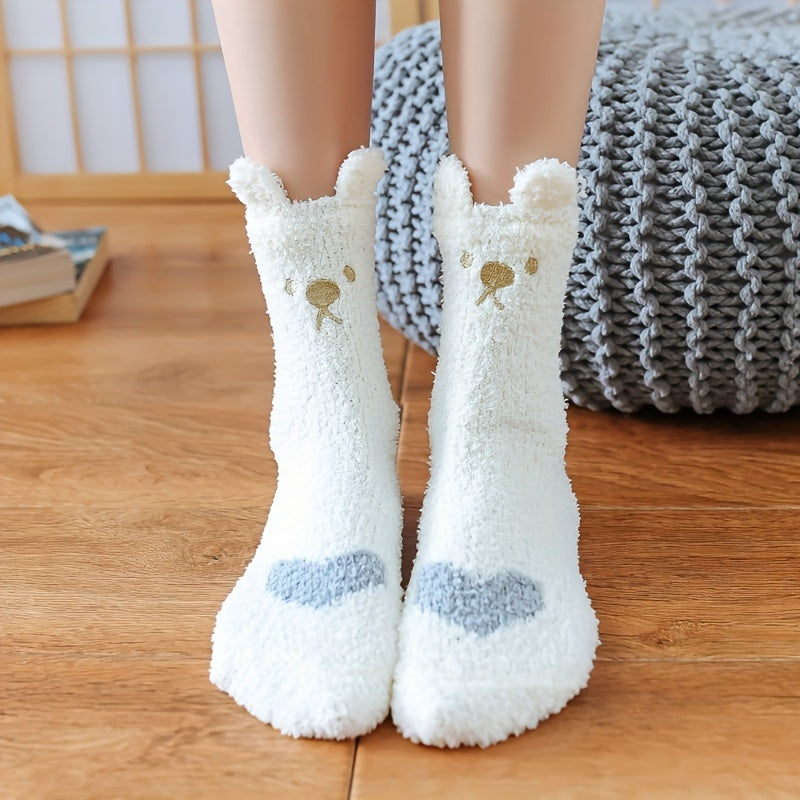 Bear Pattern Fuzzy Socks Mid Tube Stockings