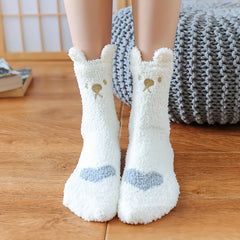 Bear Pattern Fuzzy Socks Mid Tube Stockings