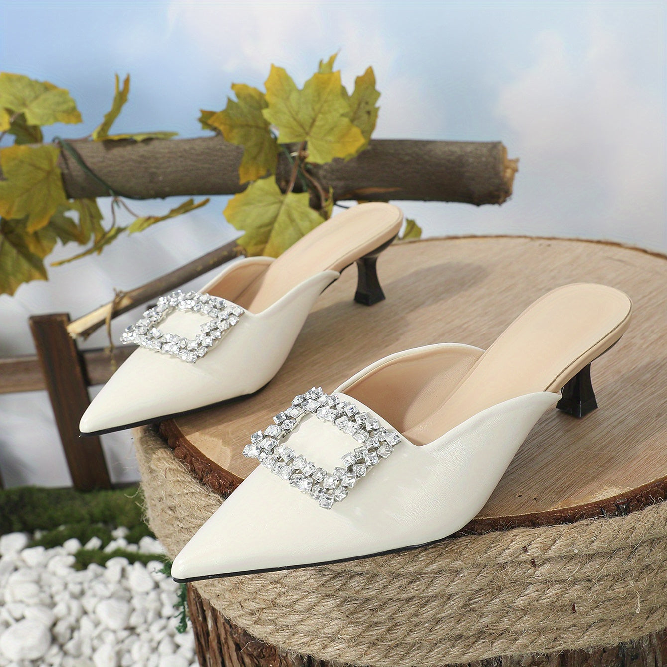 Women's Rhinestone Kitten Heels Slingback Sandals Wedding Low Heels