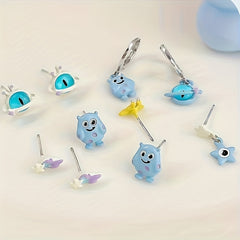 Childlike Girl Heart Asymmetrical Cat Eye Stone Earrings