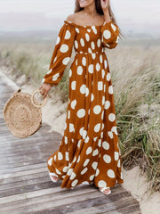Plus Size Polka Dot Lantern Sleeve Smock Dress
