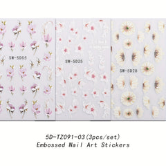3D Flower Nail Art Stickers Self Adhesive Nail Decals