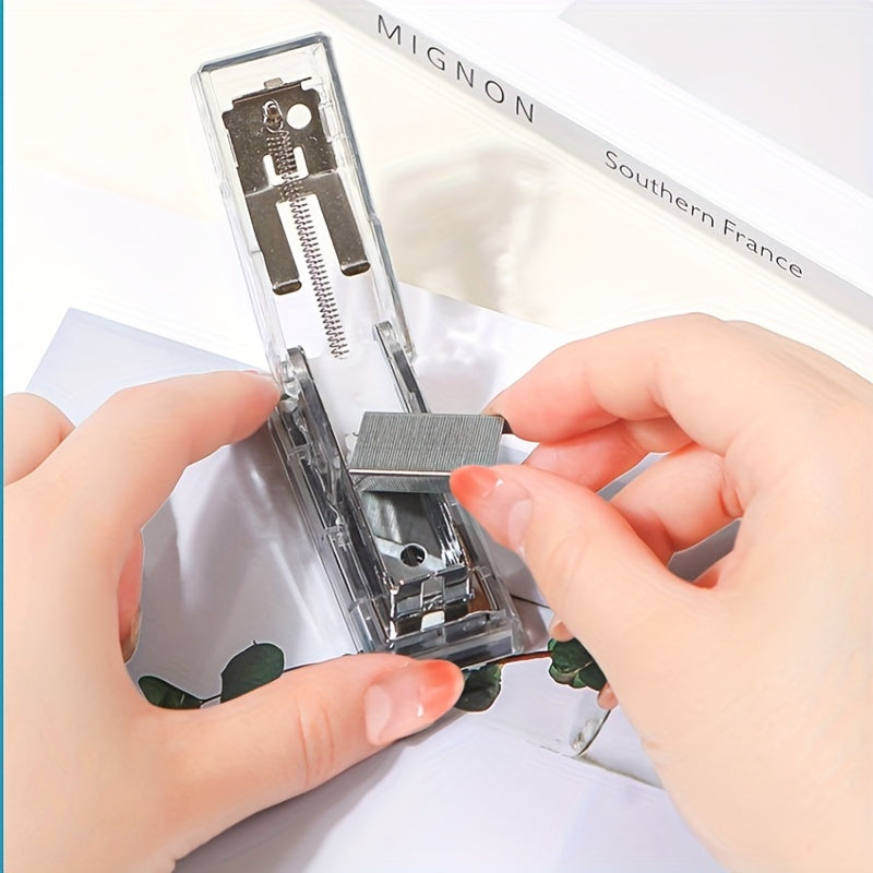 1pc Mini Stapler Clear Handheld Effortless Paper Bookbinding Machine