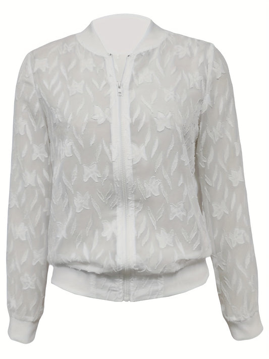 Jacquard Zip Up Jacket Baseball Neck Long Sleeve Outerwear