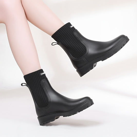 Women's Waterproof Medium Tube Rain Boots Solid Non slip Outdoor Work Shoes