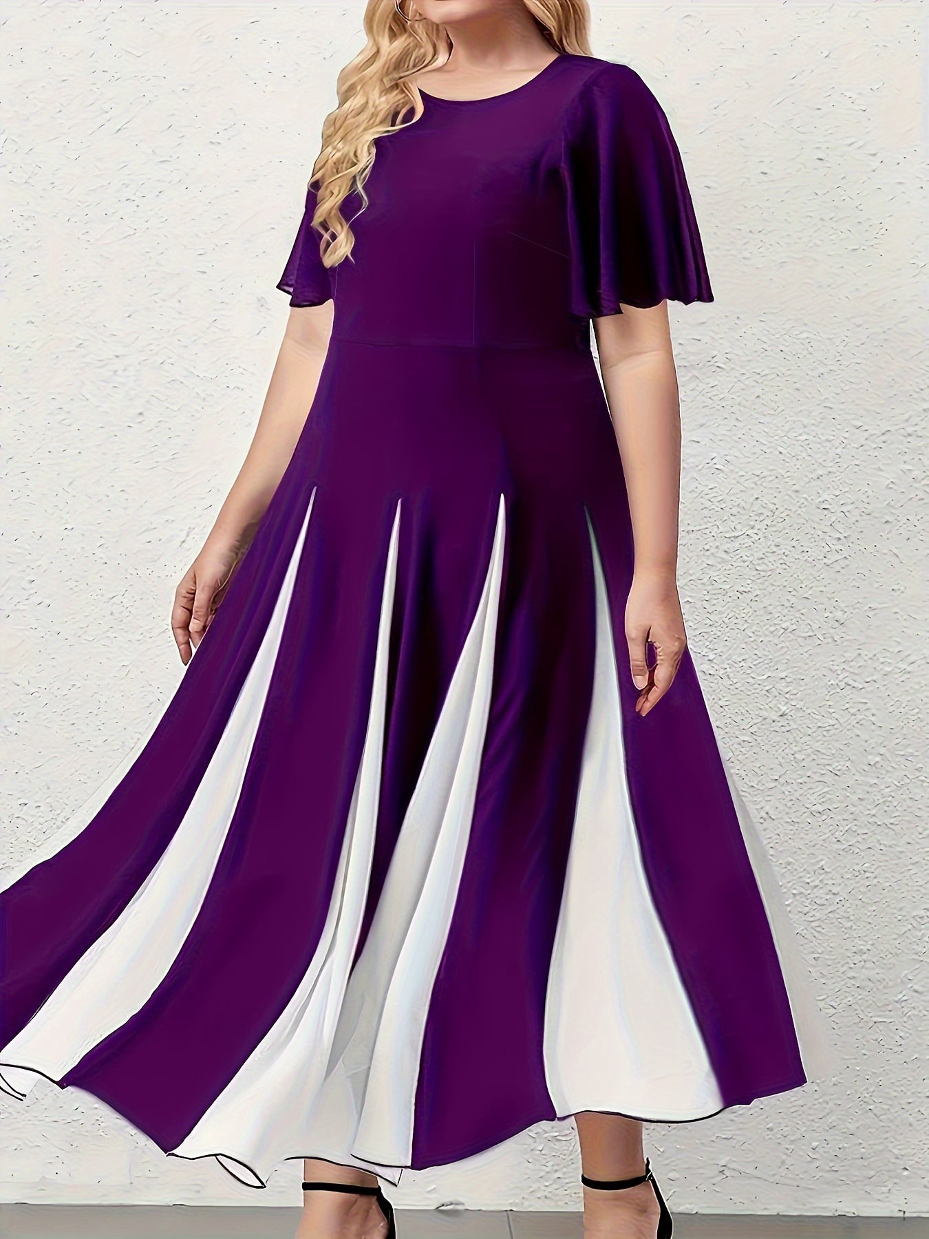  Flutter Sleeve Round Neck A-line Dress