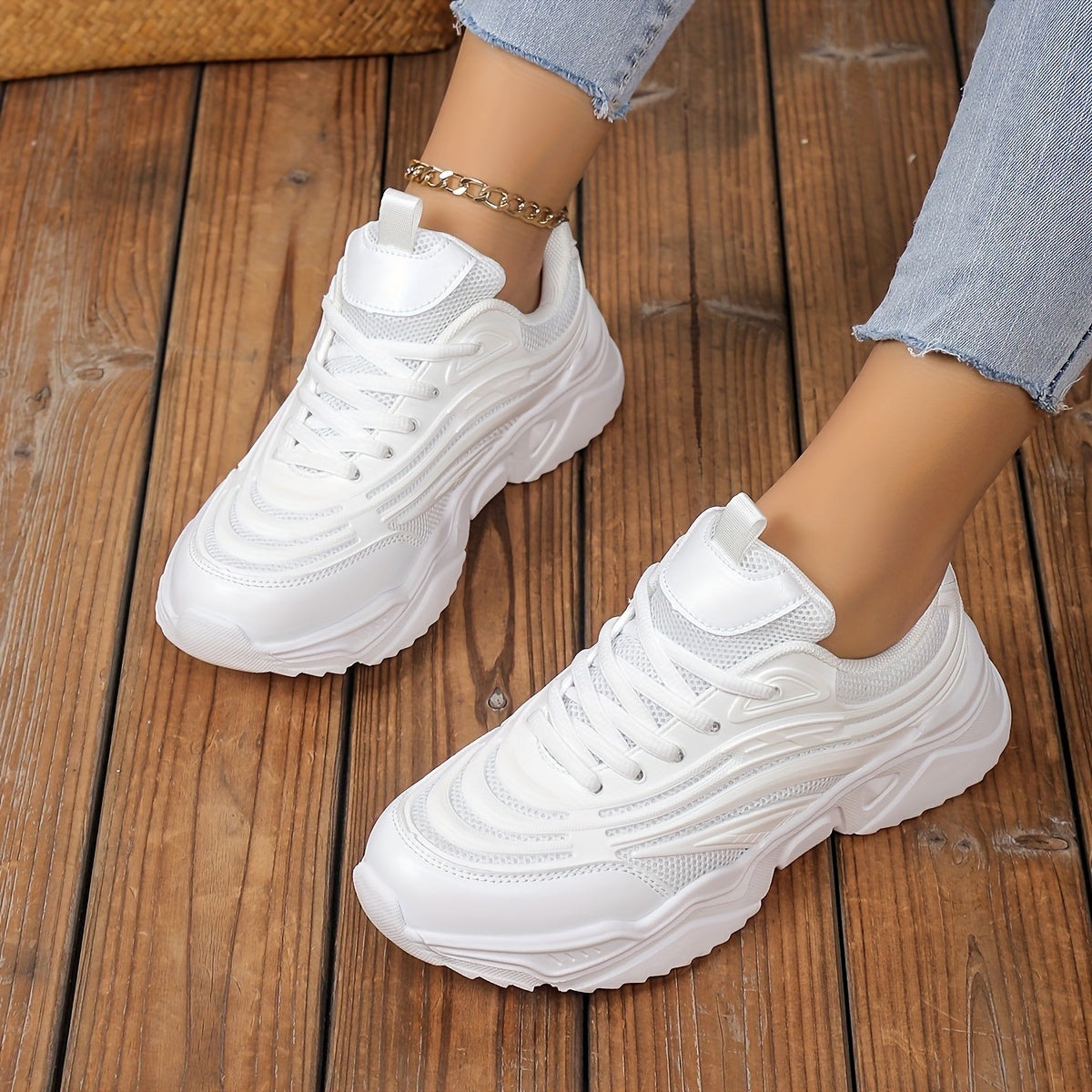 Chunky Sneakers Heighten Lightweight Woven Shoes Breathable Running Shoes