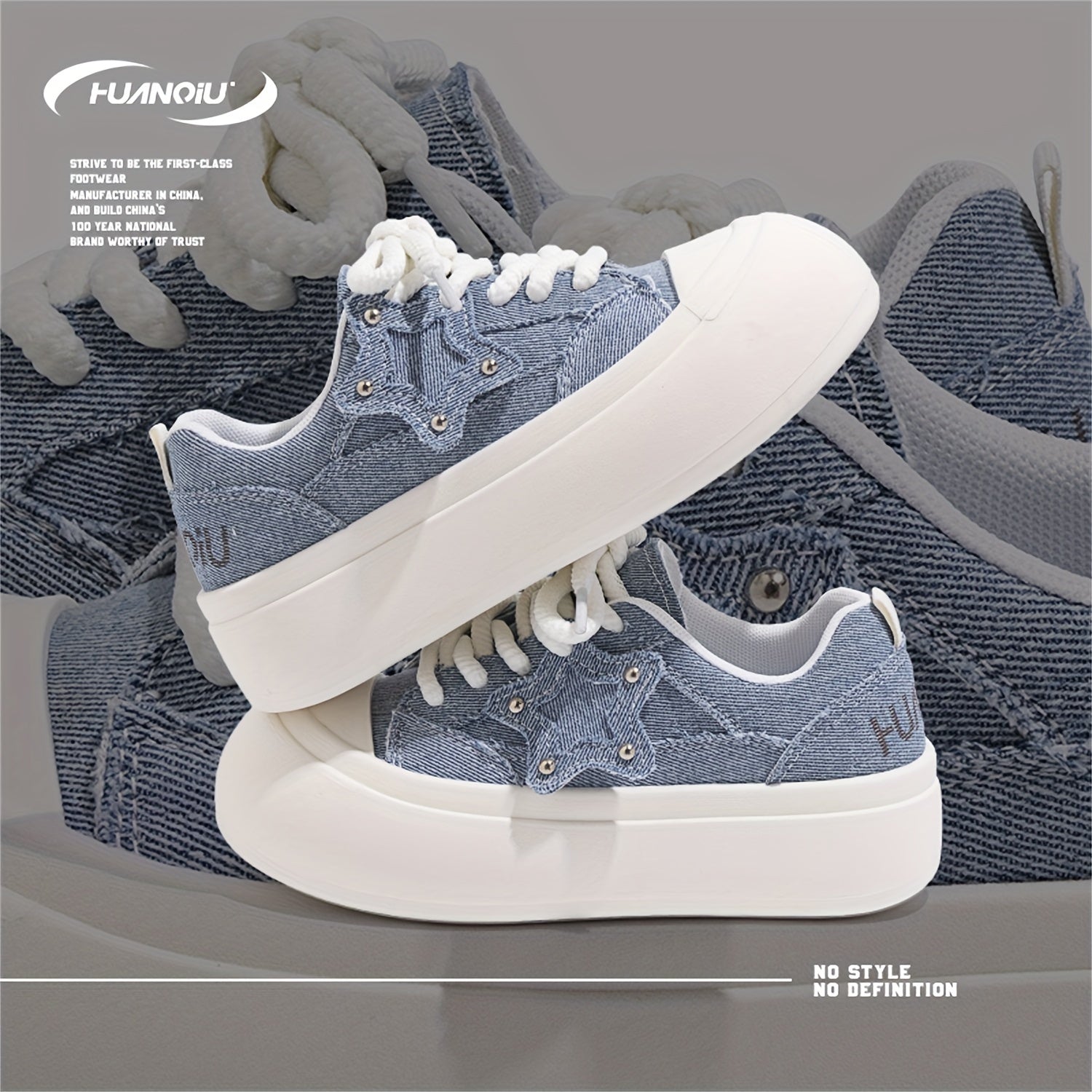 HUANQIU Star Decor Lace-up Low Skate Shoes Platform Sports Sneakers
