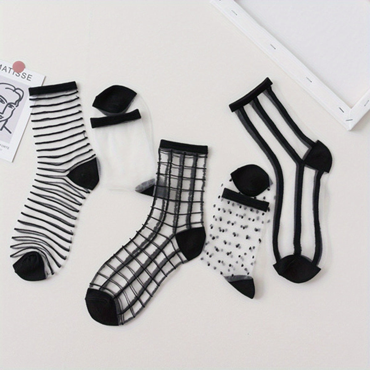 5 Pairs Lace Crew Socks & Comfortable Mesh Stockings Women's Socks