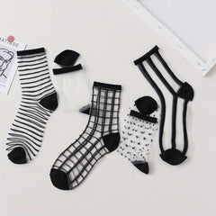 5 Pairs Lace Crew Socks & Comfortable Mesh Stockings Women's Socks