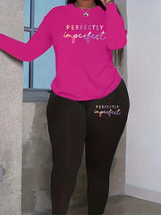 Women's Plus Letter Print Top & Leggings 2 Piece Set