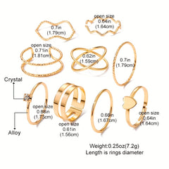 Geometric Ring Set Inlaid Rhinestone Hip Hop Finger Jewelry