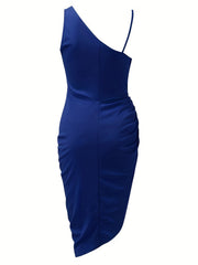 Sequined Ruched Asymmetrical Dress Sleeveless Bodycon Dress