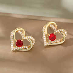 Copper Inlaid Red Zirconia Love Earrings & Pendant Set