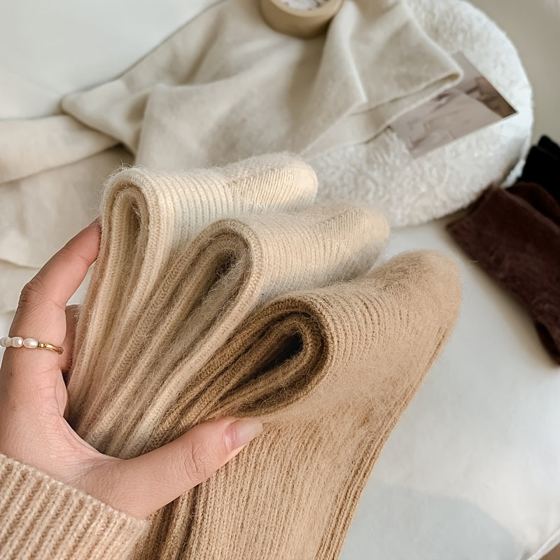 Cozy Winter Socks for Women, Thick & Warm Casual Solid Pile Stocking