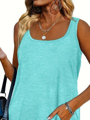  Basic Tank Top Women's Plus Solid Square Neck High Stretch Summer