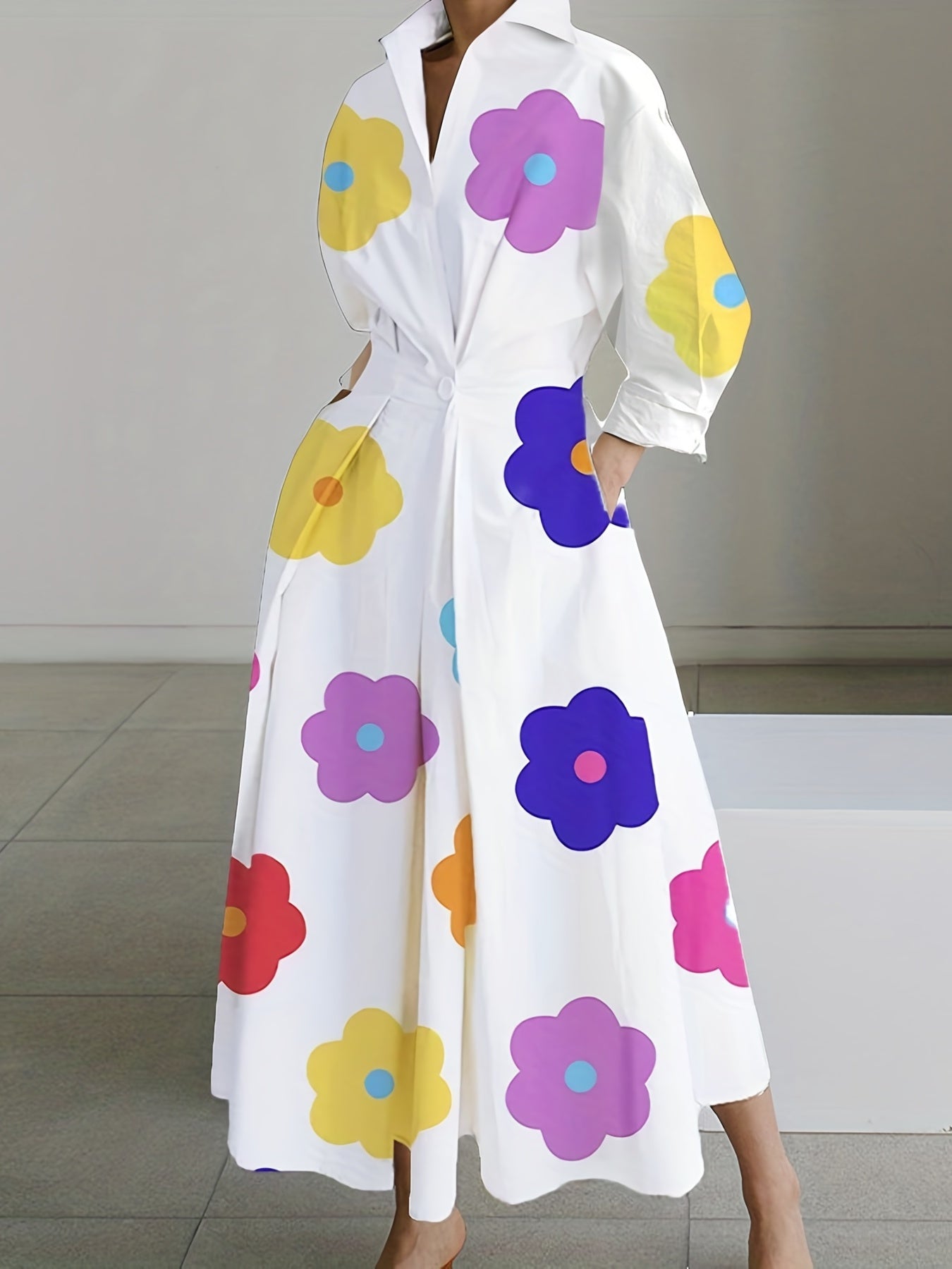  Floral Print Button Up Maxi Dress