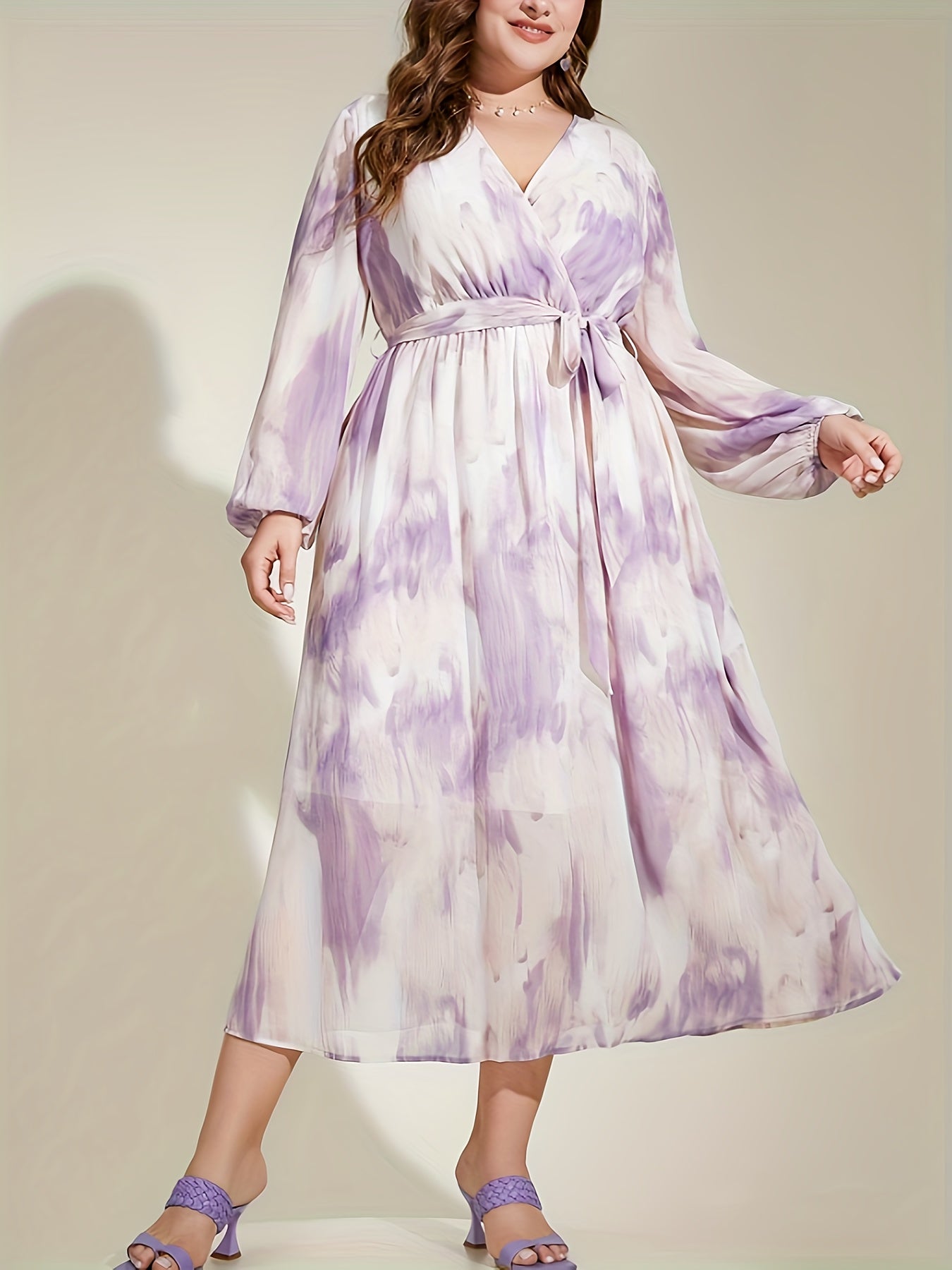  Tie Dye Maxi Dress with Lantern Sleeves
