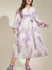  Tie Dye Maxi Dress with Lantern Sleeves
