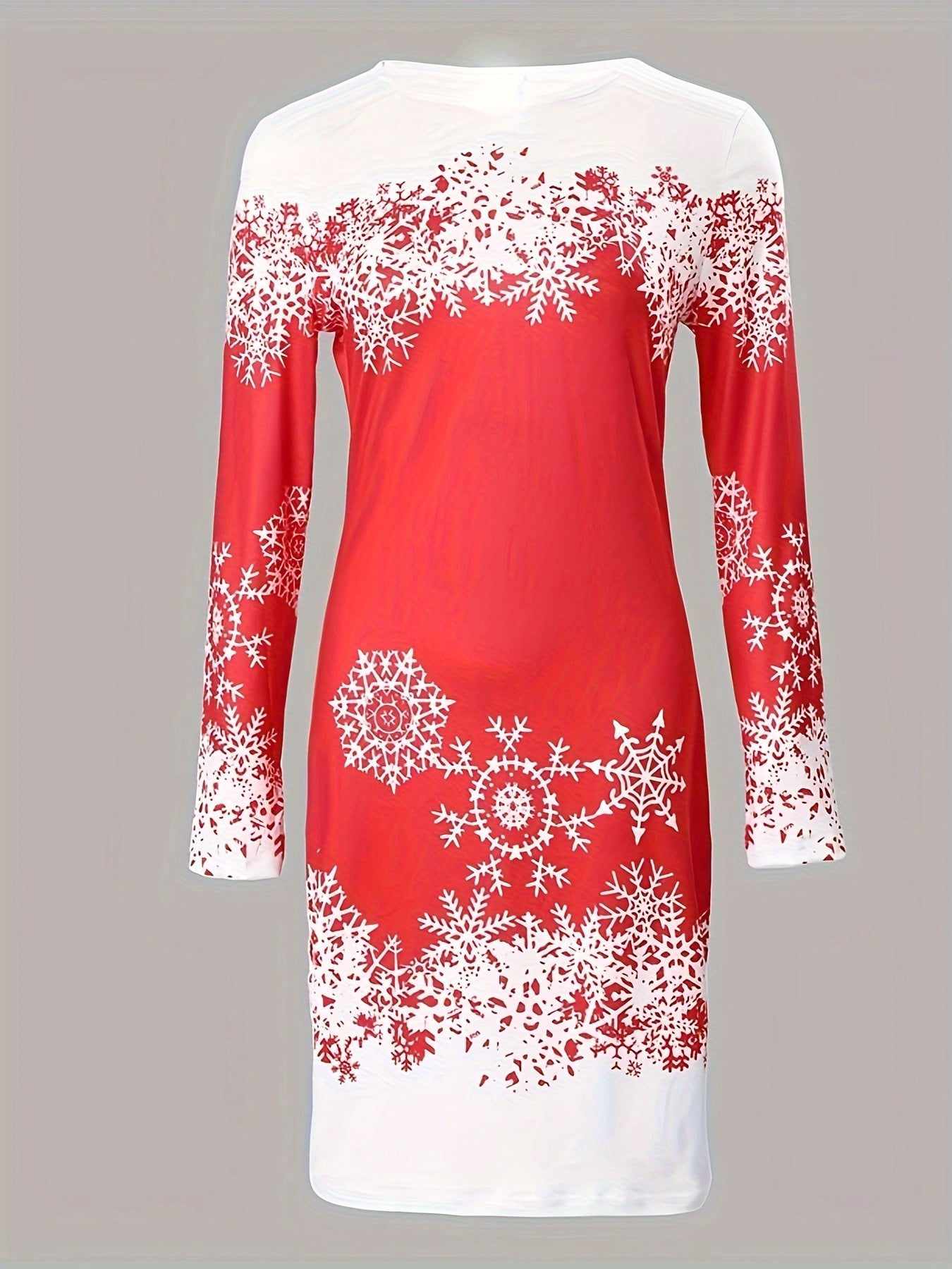  Snowflake Print Long Sleeve Bodycon Dress