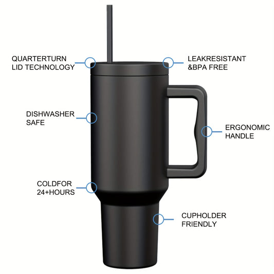 Stainless Steel Tumbler with Straw Lid Handle