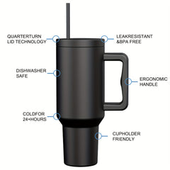 Stainless Steel Tumbler with Straw Lid Handle