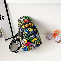Colorful Graffiti Print Sling Mini Bag Ghost Skull Pattern for Halloween
