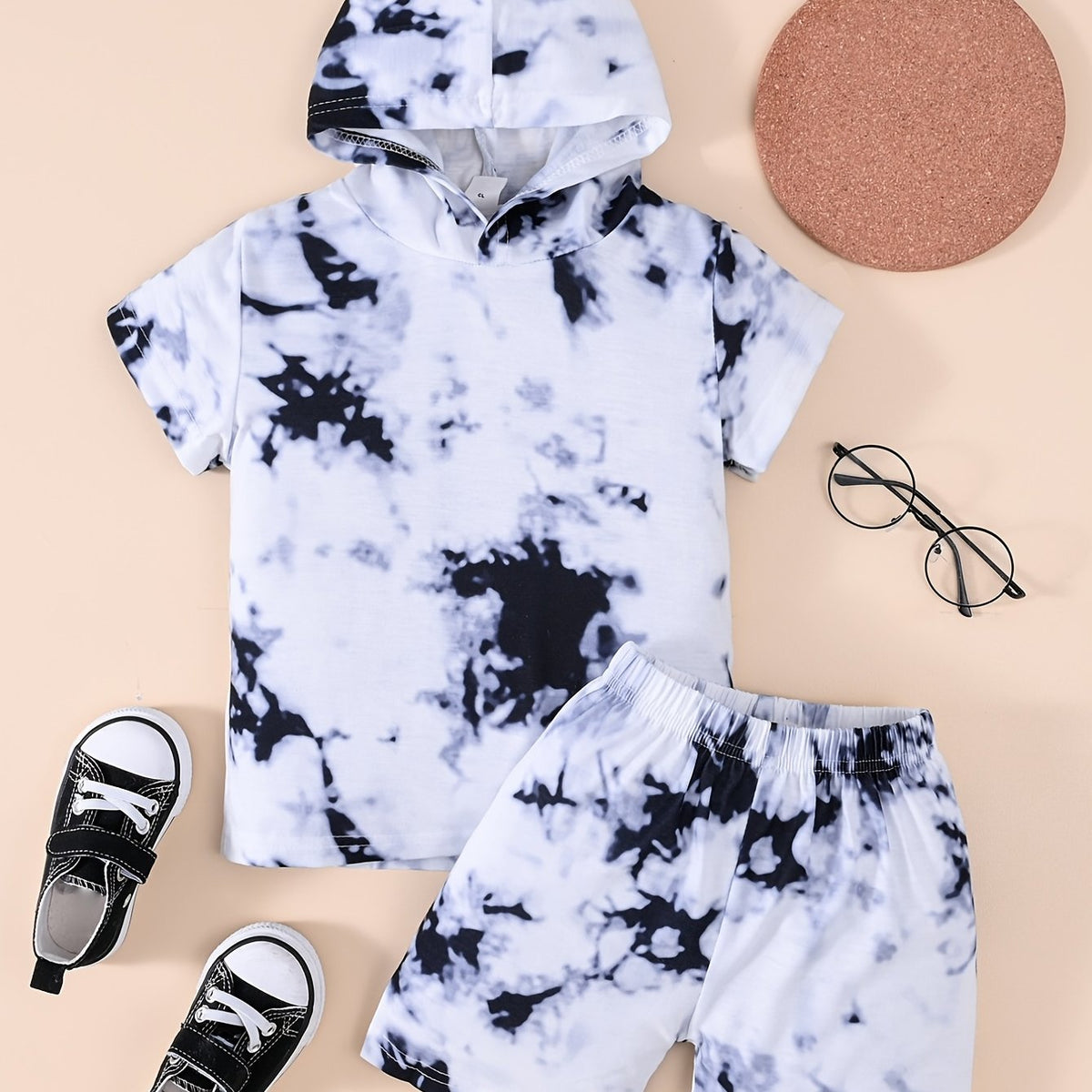 Boys Tie Dye Outfit Shorts & T shirt Hooded Short Sleeves Casual Summer Kids Clo