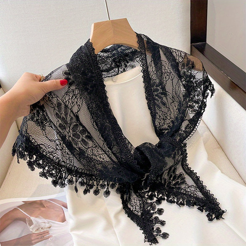Triangle Lace Fringed Shawl Light Shoulder Wrap for Women