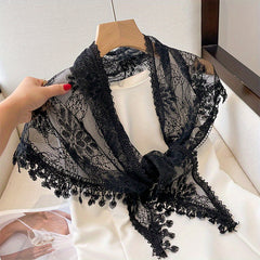 Triangle Lace Fringed Shawl Light Shoulder Wrap for Women