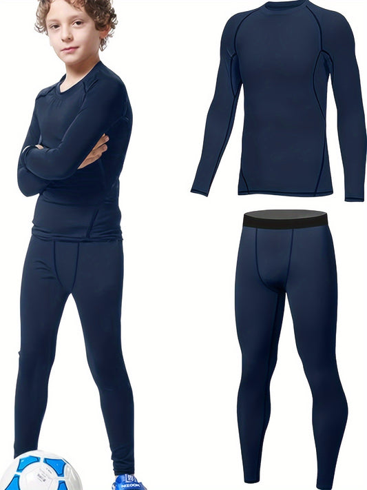 Youth Compression Set Quick Dry Long Sleeve Shirt Shorts Base Layer Pants