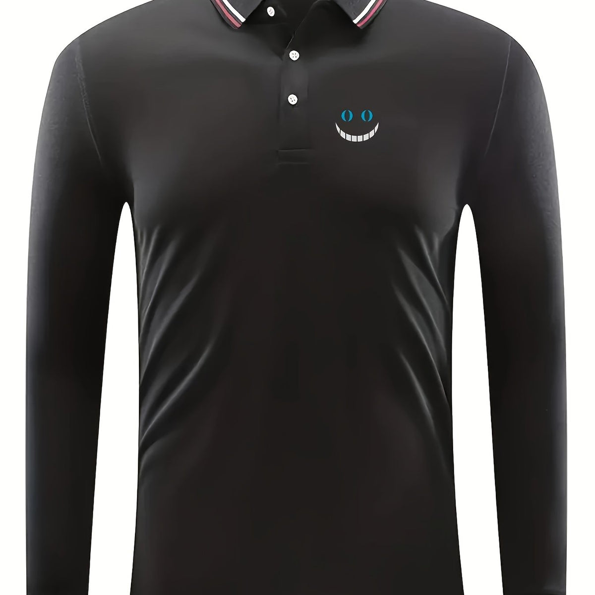 Men's Smile Face Pattern Lapel Sports Shirt Top