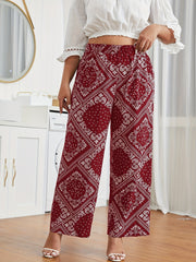 Paisley Print Ruched Wide Leg Pants