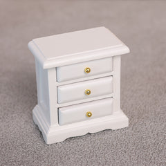 1:12 Scale Wooden Bedside Table w/ 3 Drawers Red
