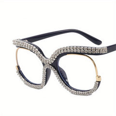 Rhinestone Clear Lens Glasses Y2K Cat Eye Casual Eyewear
