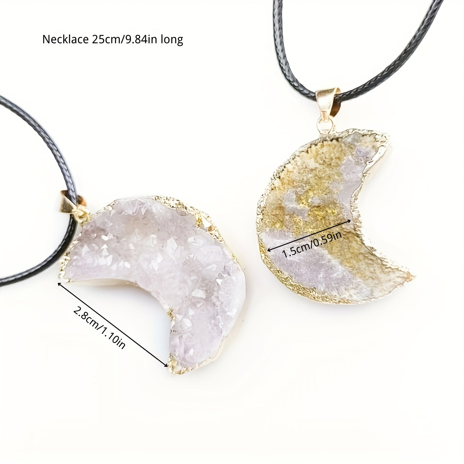 Natural Crystal Stone Moon Pendant Necklace Rough Stone Electroplated