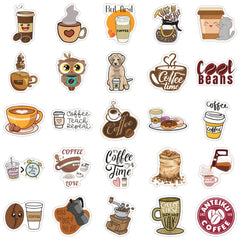 50 Cute Coffee Stickers Waterproof & Self Adhesive