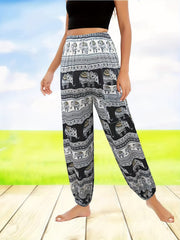 Boho Print High Rise Tapered Leg Pants with Pockets