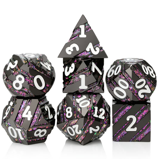 Metal Dice Set Purple Striped Board Game Set
