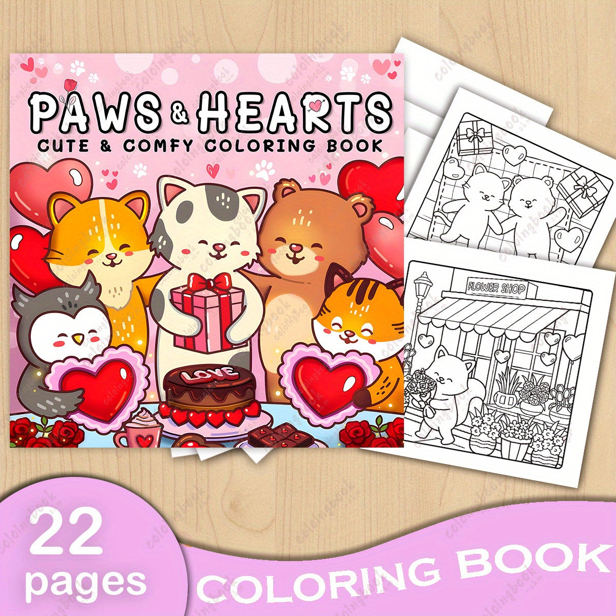 Deluxe Paws & Hearts Coloring Book - 20 Pages - Unique Cover Design