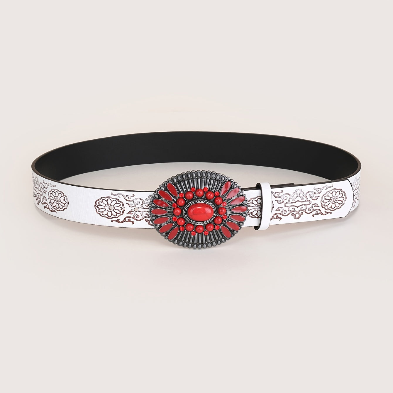 Embossed Bohemian Style Belt Vintage Western Style Cowboy PU Leather Belt