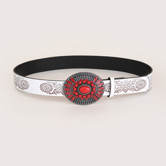 Embossed Bohemian Style Belt Vintage Western Style Cowboy PU Leather Belt