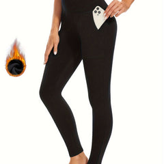 Women's Plush Lined Leggings With Pockets Thermal High Waist Yoga Pants