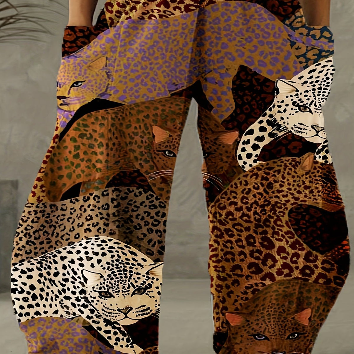 Leopard Print High Rise Wide Leg Pants