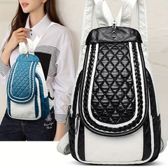 Quilted Large Capacity Backpack Soft PU Leather Lightweight School Bag
