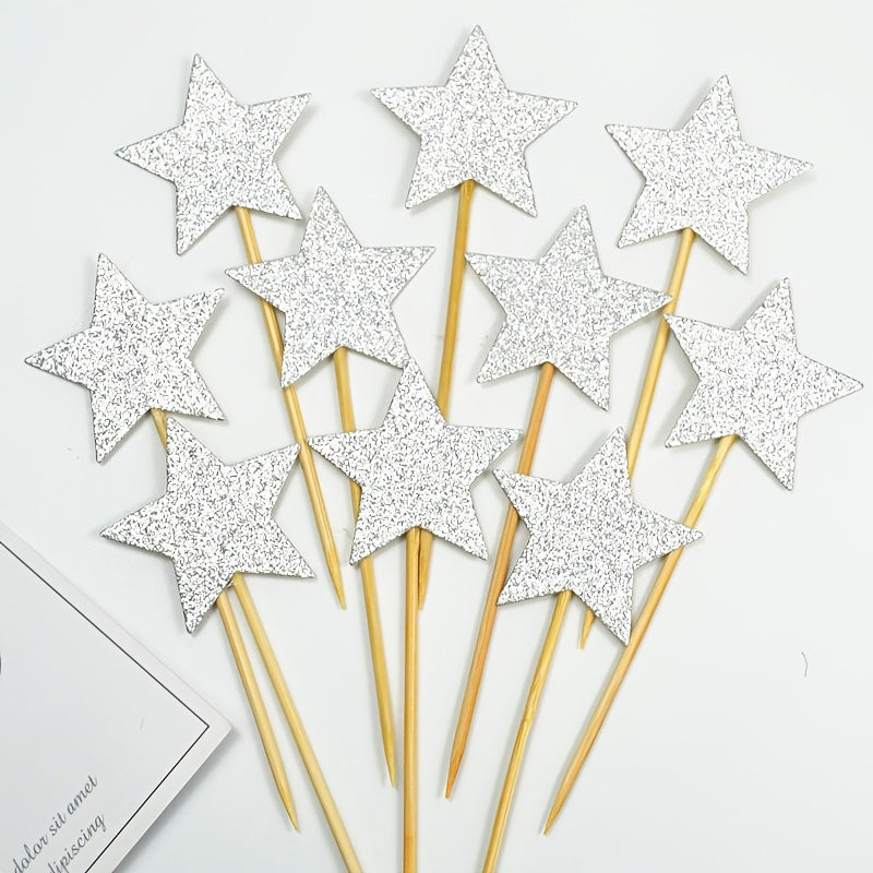 10pcs Golden Glitter Mini Star Cupcake Toppers for Events & Celebrations